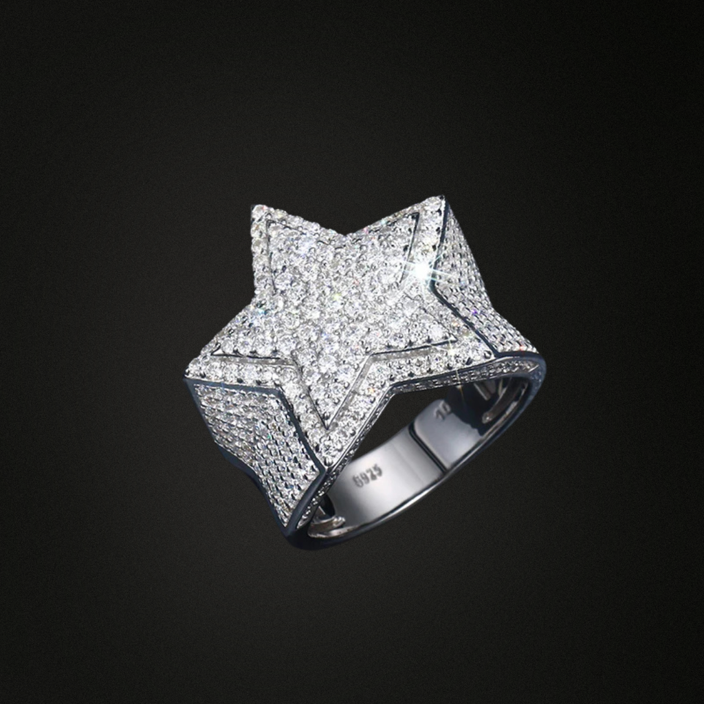 Certified Solid Silver Star Fashion Full Moissanite Ring