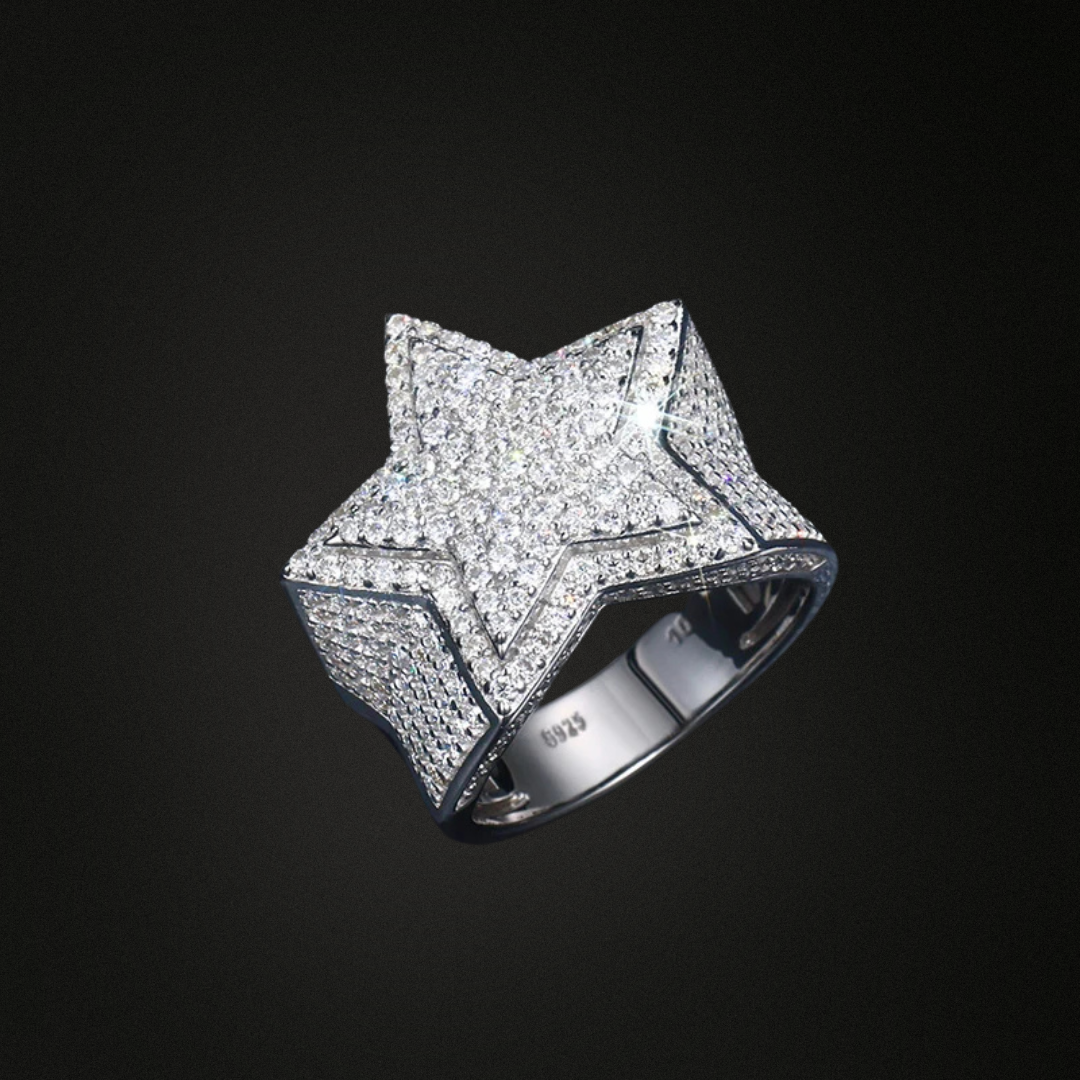 Certified Solid Silver Star Fashion Full Moissanite Ring