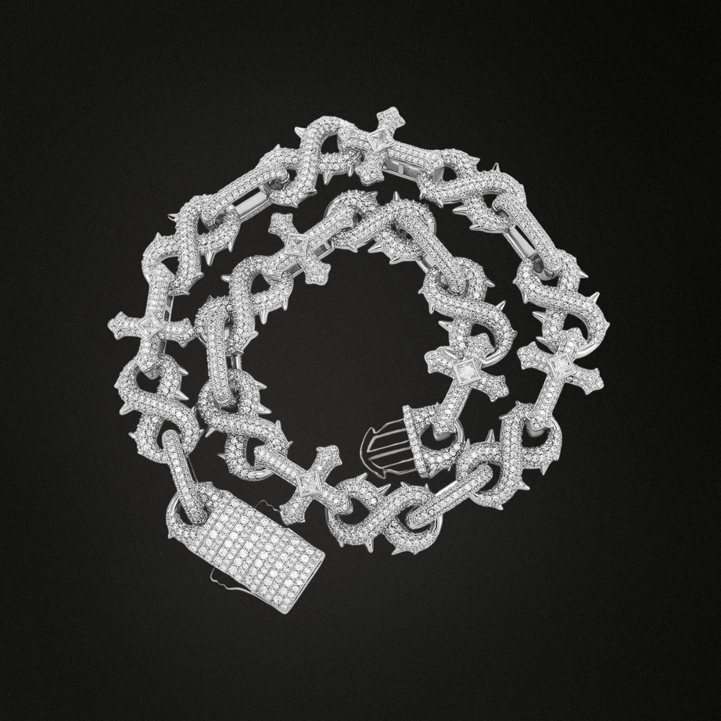 8-Character Thorn Cross Moissanite Chain