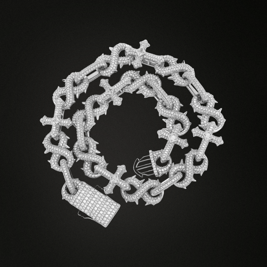 8-Character Thorn Cross Moissanite Chain