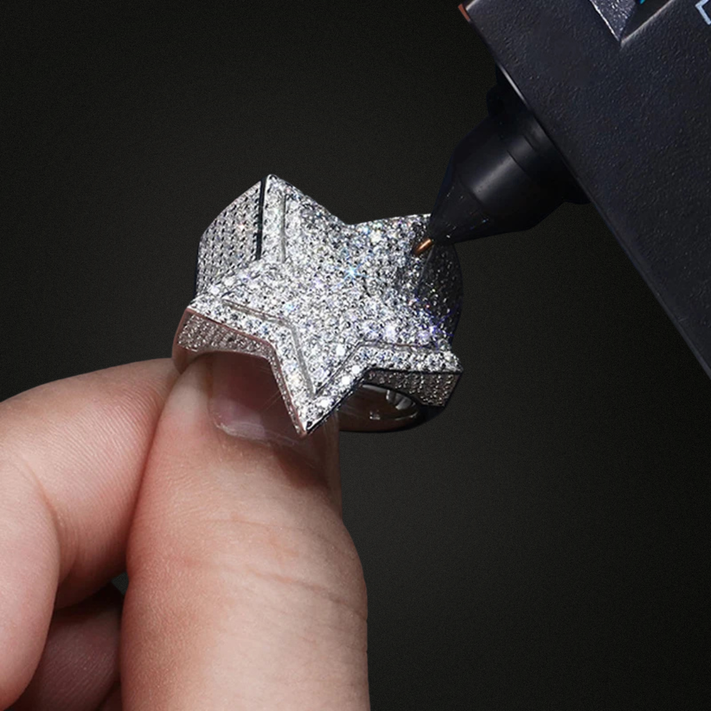 Certified Solid Silver Star Fashion Full Moissanite Ring