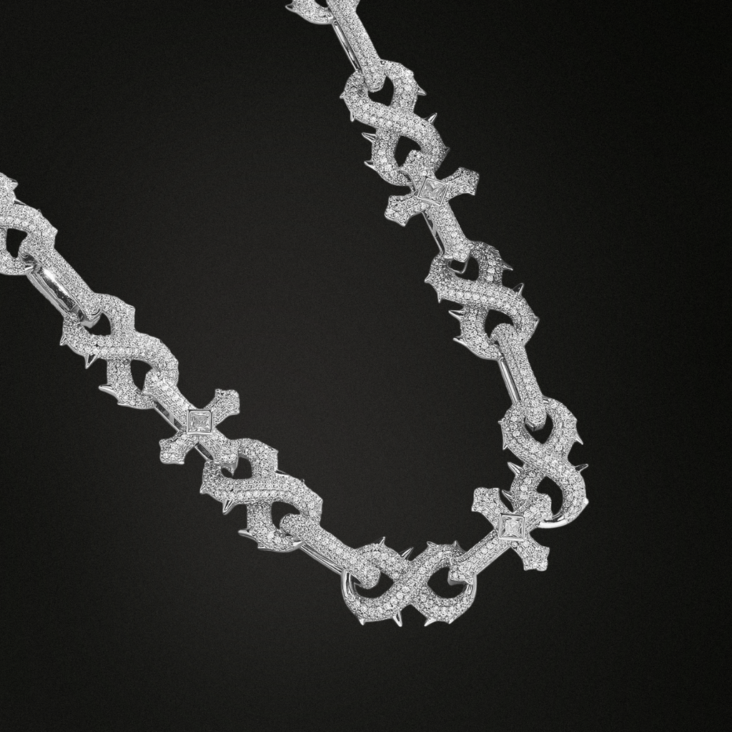 8-Character Thorn Cross Moissanite Chain
