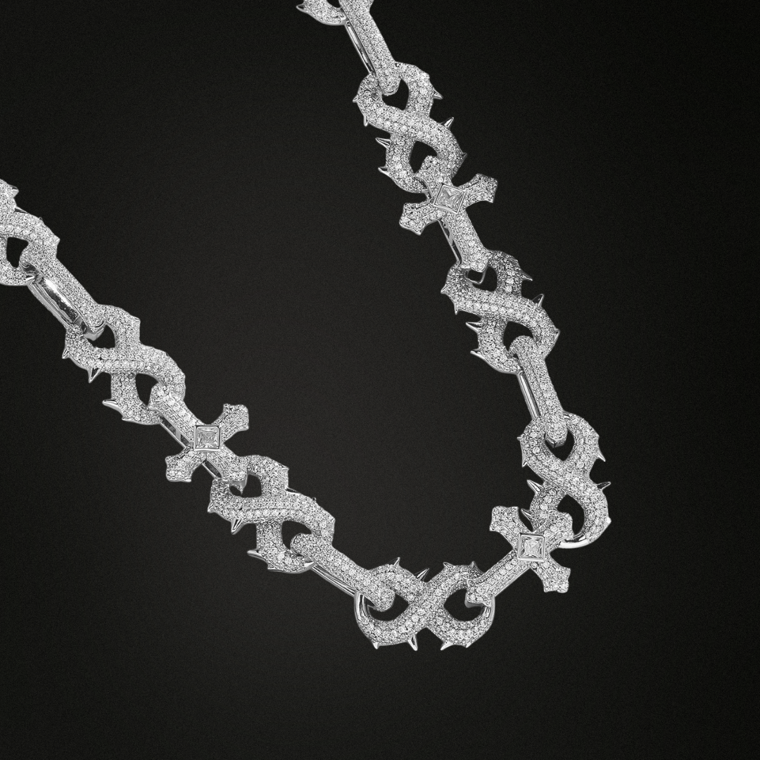 8-Character Thorn Cross Moissanite Chain