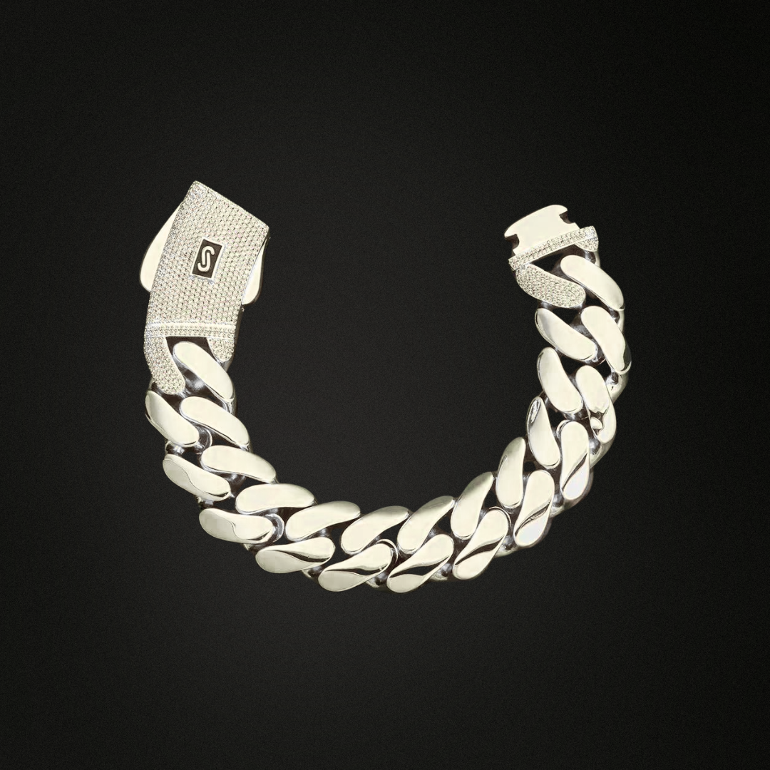 Cuban Solid Bracelet w/ Moissanite Locker