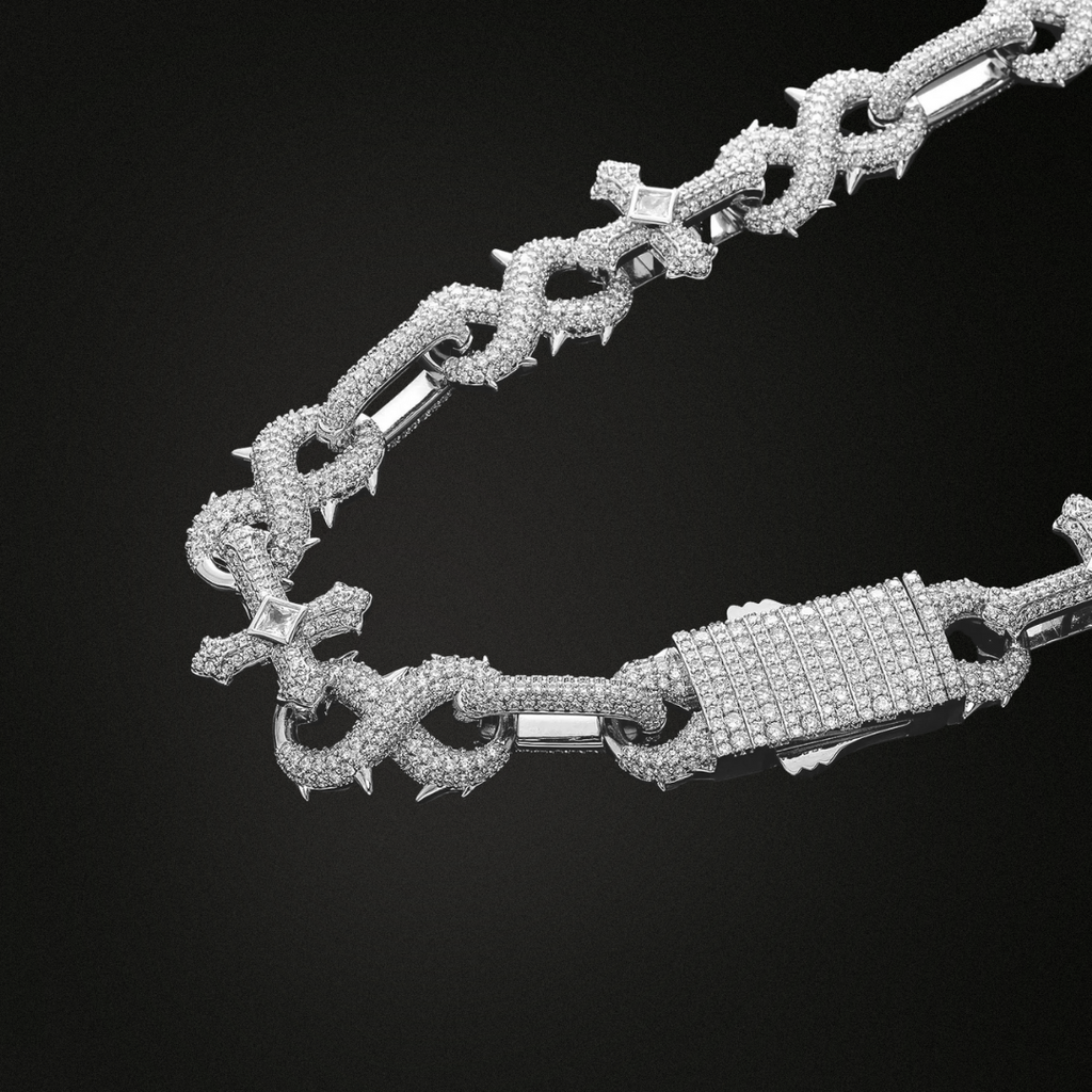 8-Character Thorn Cross Moissanite Chain