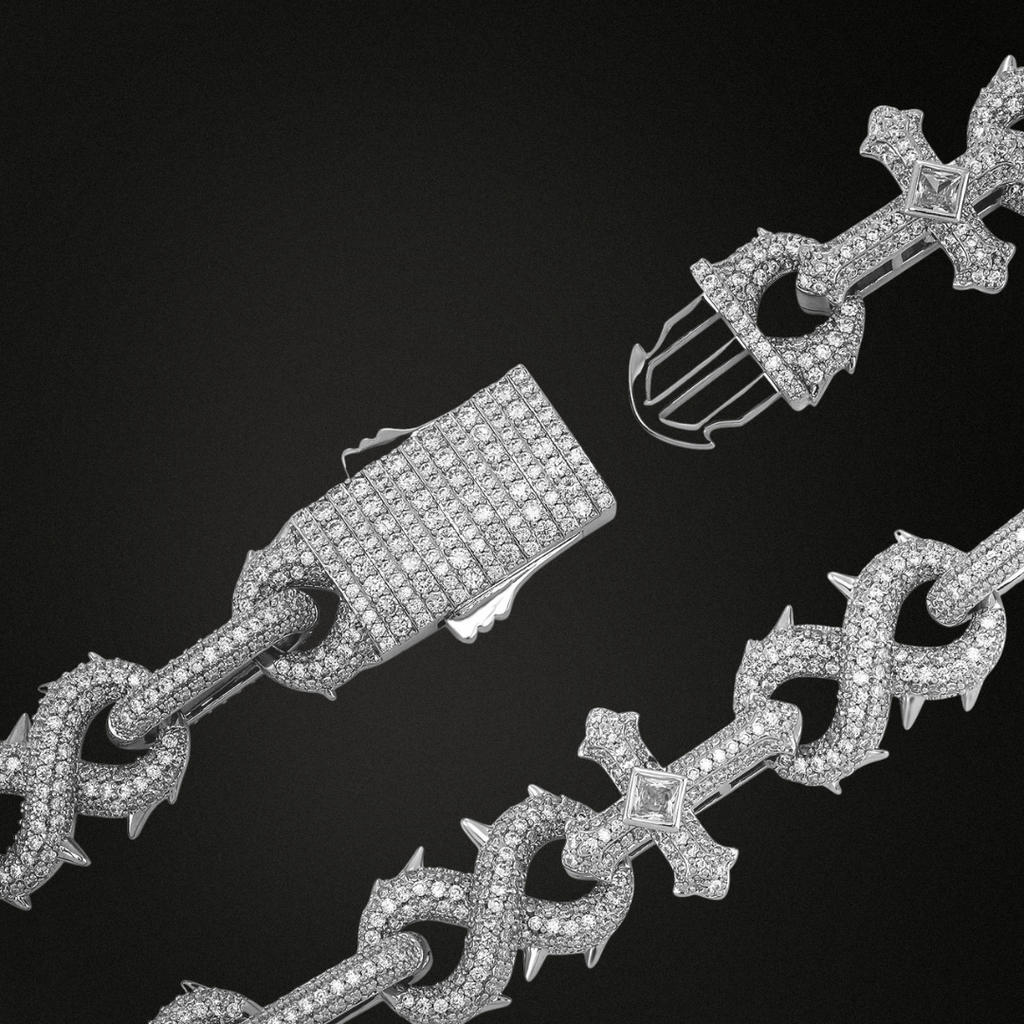 8-Character Thorn Cross Moissanite Chain