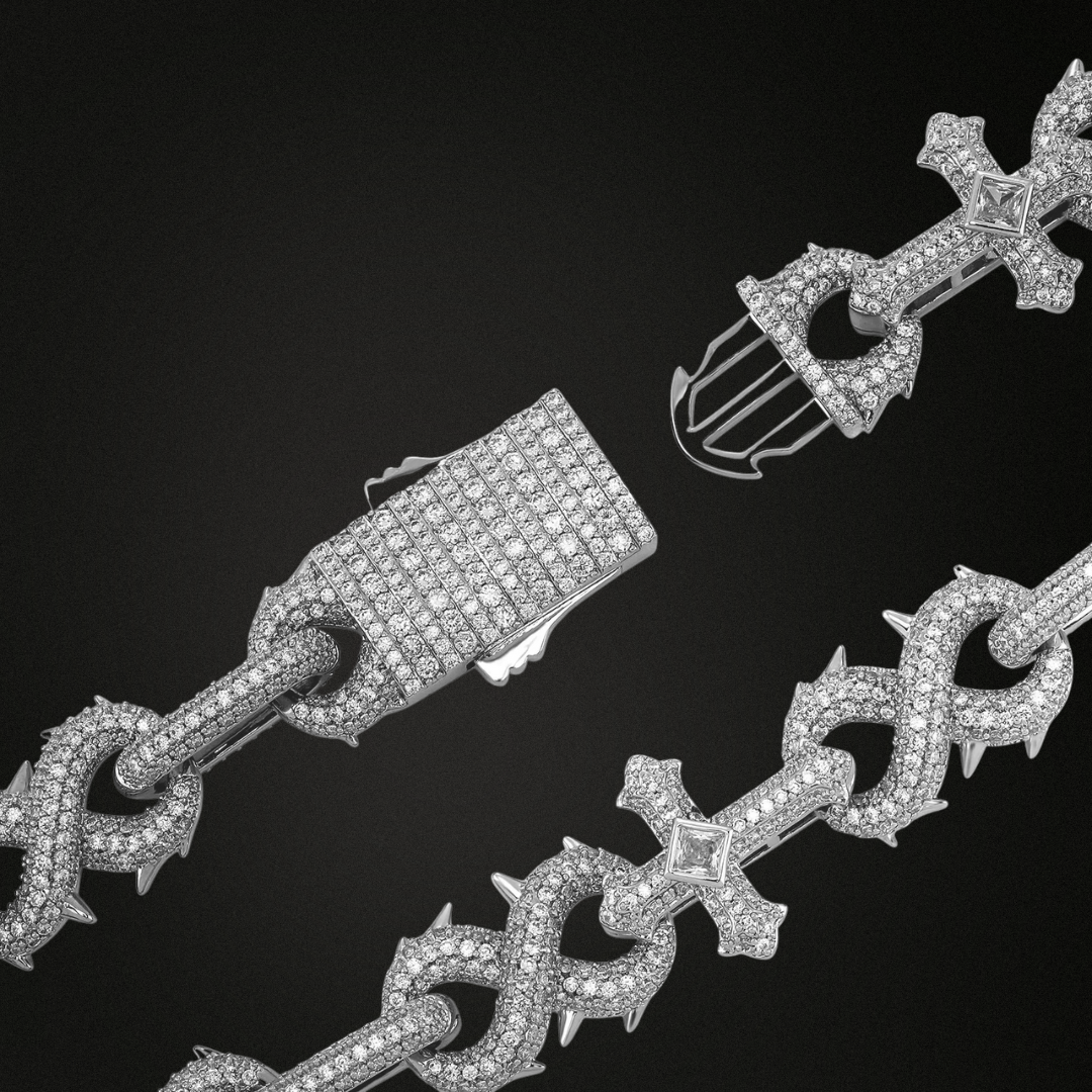 8-Character Thorn Cross Moissanite Chain