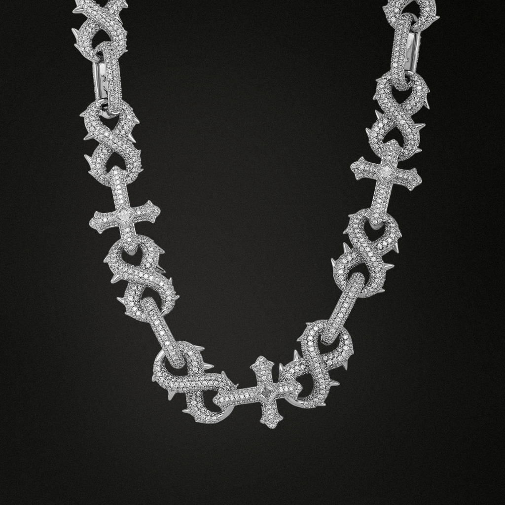 8-Character Thorn Cross Moissanite Chain