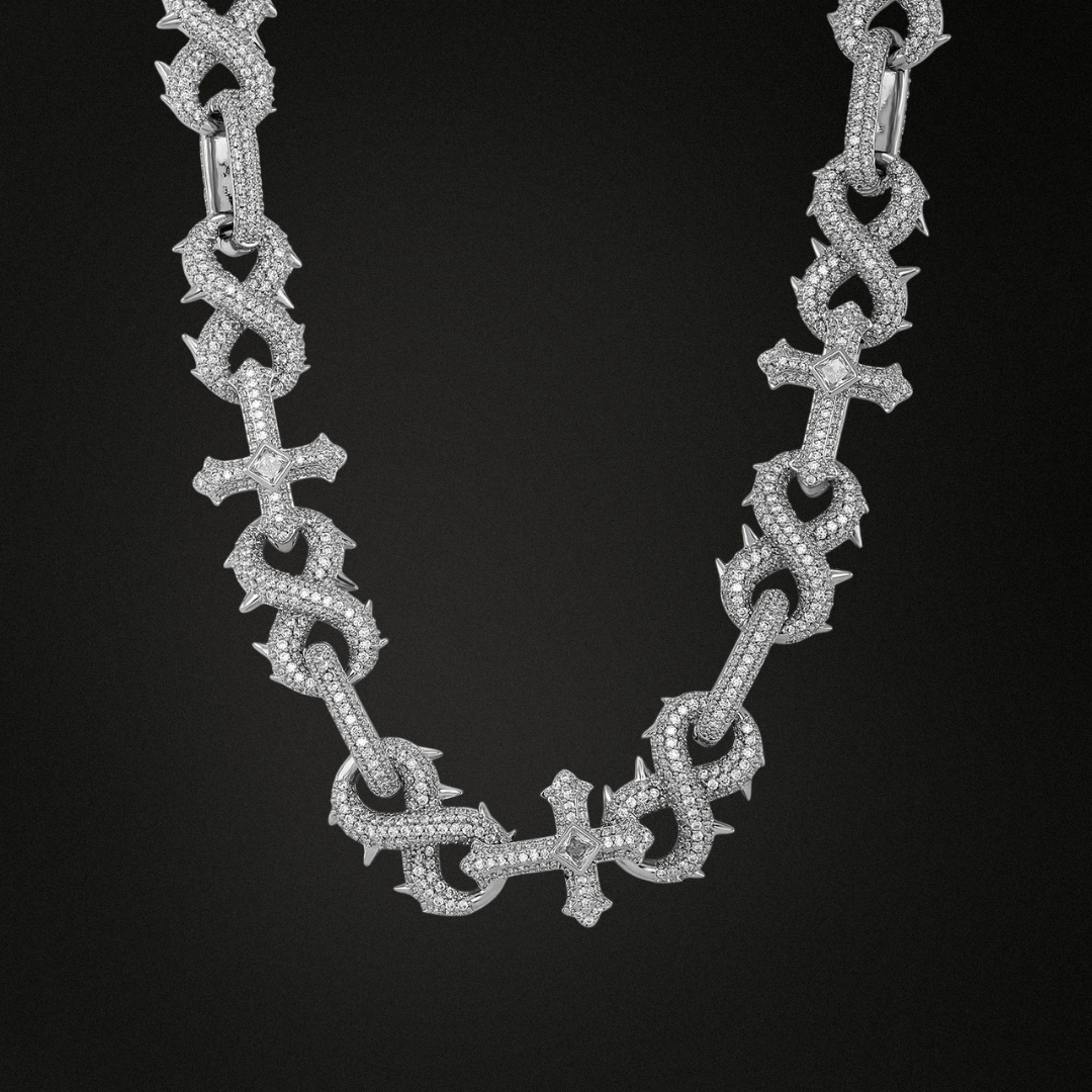 8-Character Thorn Cross Moissanite Chain