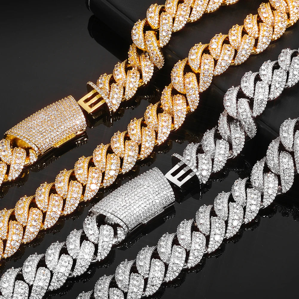 22MM Hip Hop Cuban Necklace Moon shaped Ice Shining Cube Zirconia Plated Rose Gold Luxury Gift for Men and Women