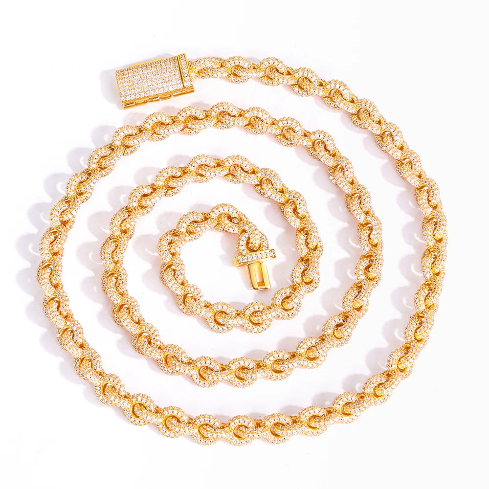 HHIOK 8mm Fashion Cuban Chain 5A Cubic Zirconia Iced inlay O Chain Hip Hop Style delicate Men's and Women's Necklace