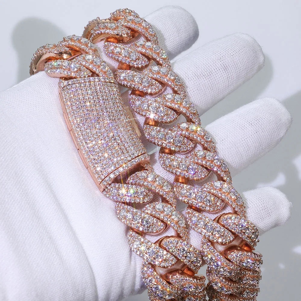 Trendy Big Size Heavy 22MM Width Miami Cuban Link Chain Hip Hop Iced Out Rose Gold Necklace for Men Women