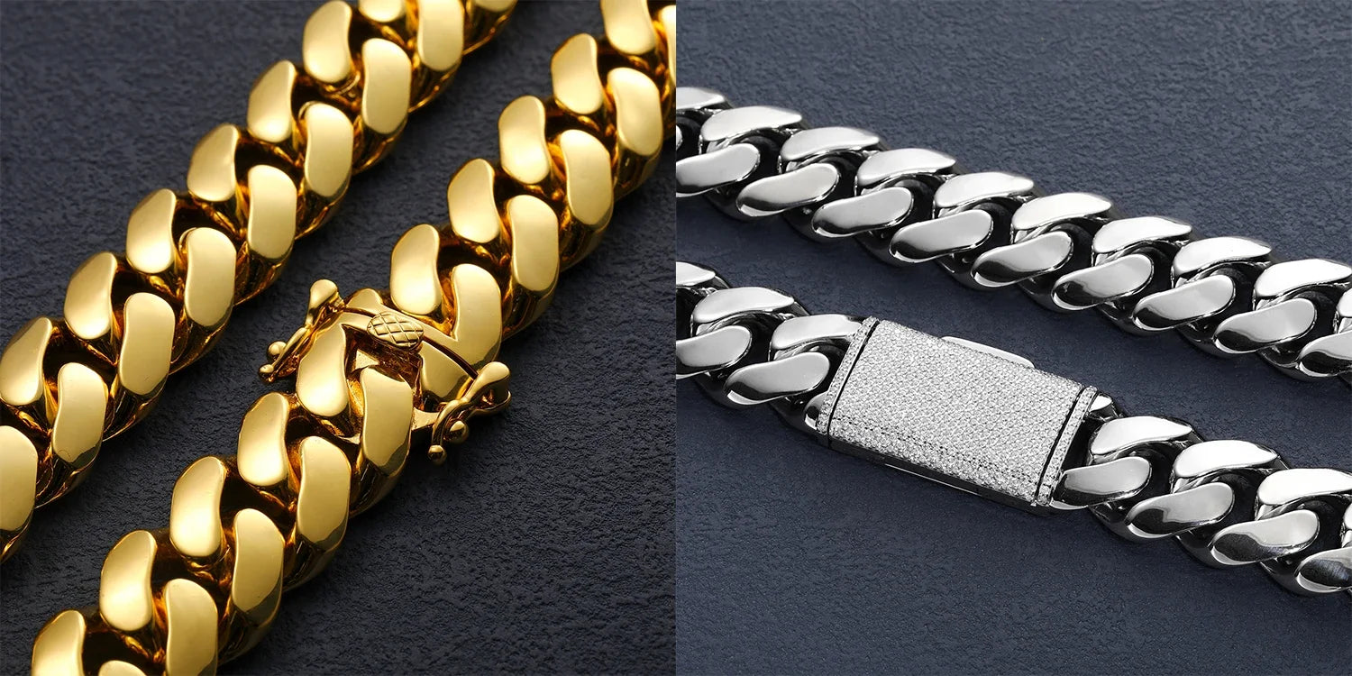 18K Gold Plated Luxury Hip Hop Cuban Link Chain Necklace for Men Wholesale Custom Logo