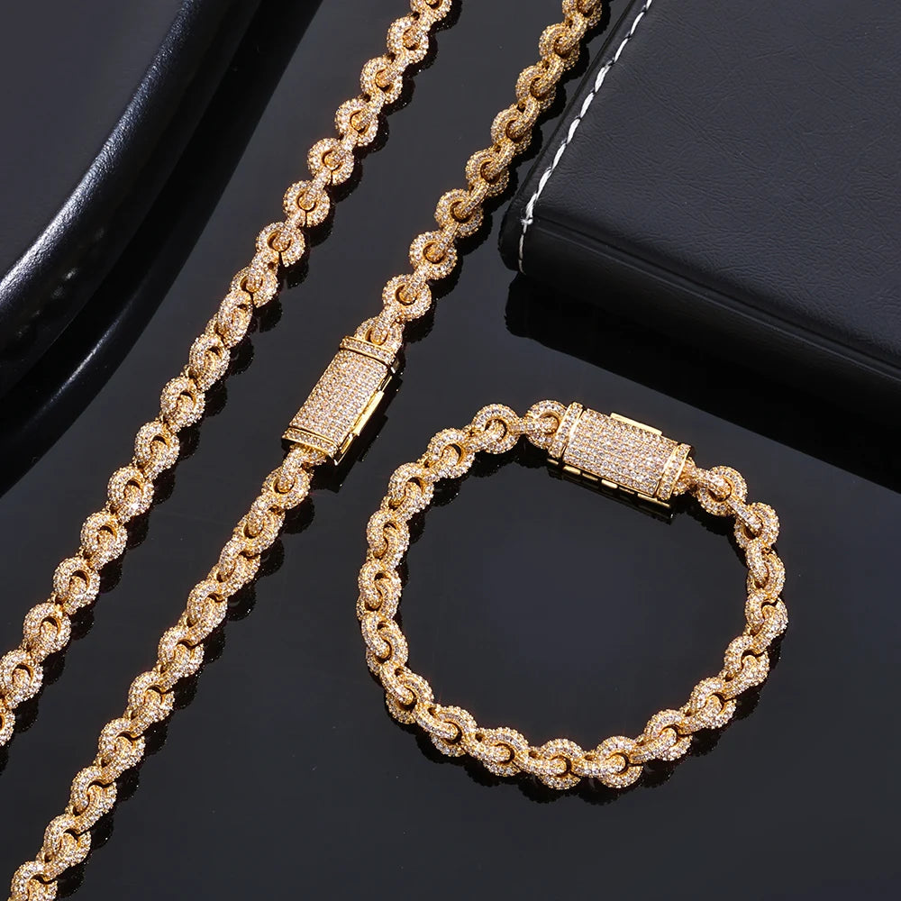 HHIOK 8mm Fashion Cuban Chain 5A Cubic Zirconia Iced inlay O Chain Hip Hop Style delicate Men's and Women's Necklace