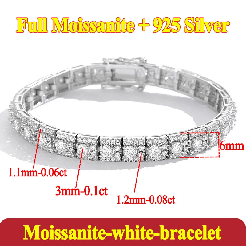 Luxury Square Full Moissanite Tennis Bracelet For Women 925 Sterling Silver Diamond Bracelets Accessories Fine Jewelry Gift New