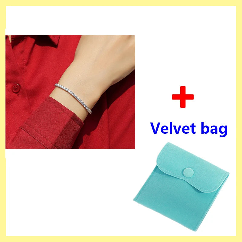 Luxury Square Full Moissanite Tennis Bracelet For Women 925 Sterling Silver Diamond Bracelets Accessories Fine Jewelry Gift New