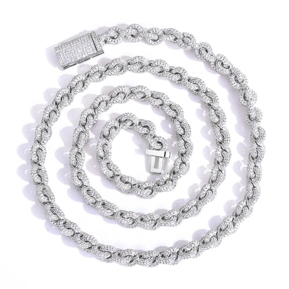 HHIOK 8mm Fashion Cuban Chain 5A Cubic Zirconia Iced inlay O Chain Hip Hop Style delicate Men's and Women's Necklace