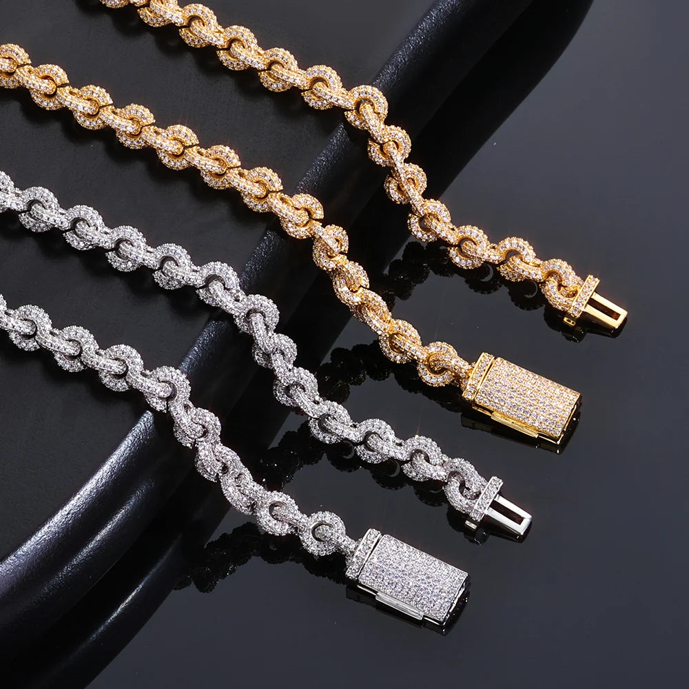 HHIOK 8mm Fashion Cuban Chain 5A Cubic Zirconia Iced inlay O Chain Hip Hop Style delicate Men's and Women's Necklace