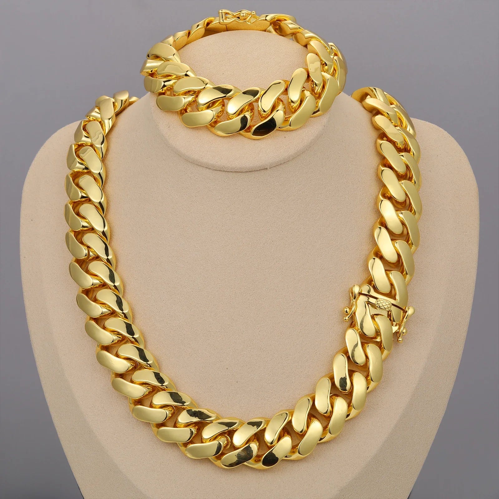 18K Gold Plated Luxury Hip Hop Cuban Link Chain Necklace for Men Wholesale Custom Logo