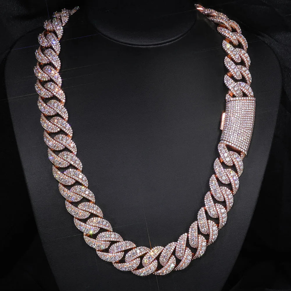 Trendy Big Size Heavy 22MM Width Miami Cuban Link Chain Hip Hop Iced Out Rose Gold Necklace for Men Women