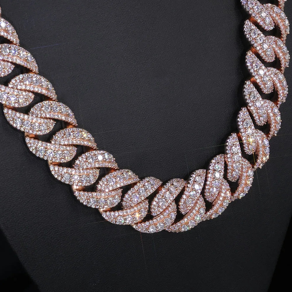 Trendy Big Size Heavy 22MM Width Miami Cuban Link Chain Hip Hop Iced Out Rose Gold Necklace for Men Women