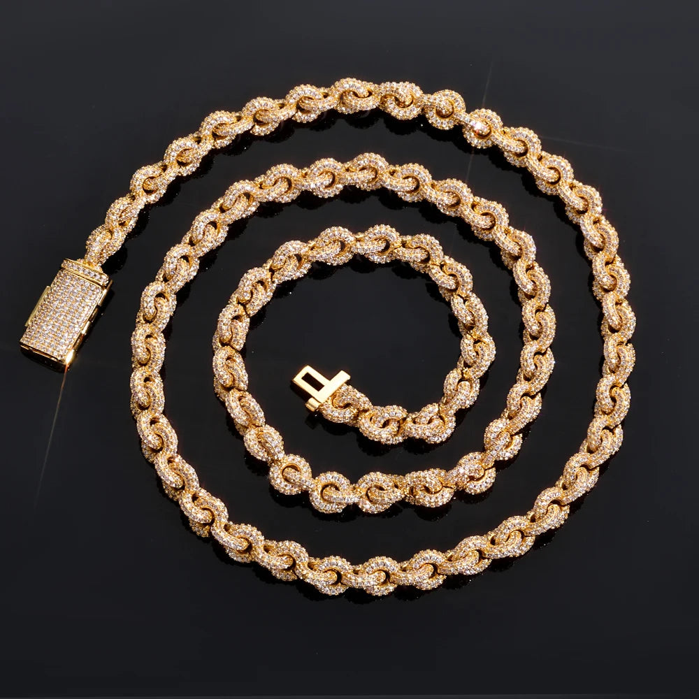 HHIOK 8mm Fashion Cuban Chain 5A Cubic Zirconia Iced inlay O Chain Hip Hop Style delicate Men's and Women's Necklace