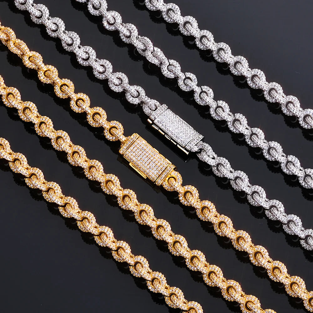 HHIOK 8mm Fashion Cuban Chain 5A Cubic Zirconia Iced inlay O Chain Hip Hop Style delicate Men's and Women's Necklace