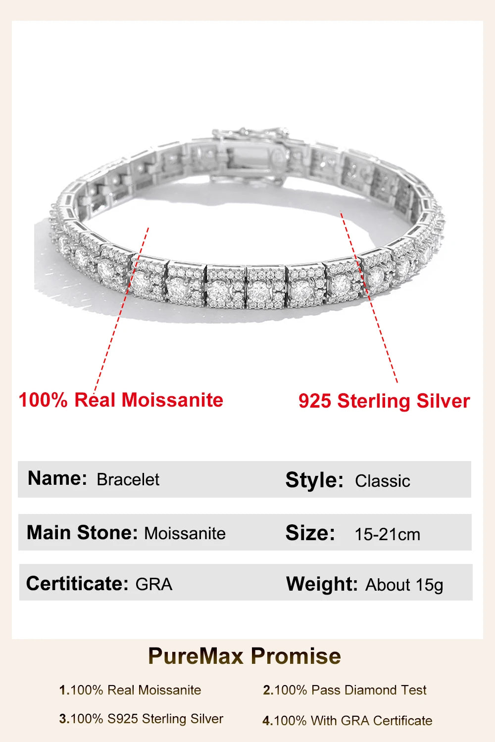 Luxury Square Full Moissanite Tennis Bracelet For Women 925 Sterling Silver Diamond Bracelets Accessories Fine Jewelry Gift New