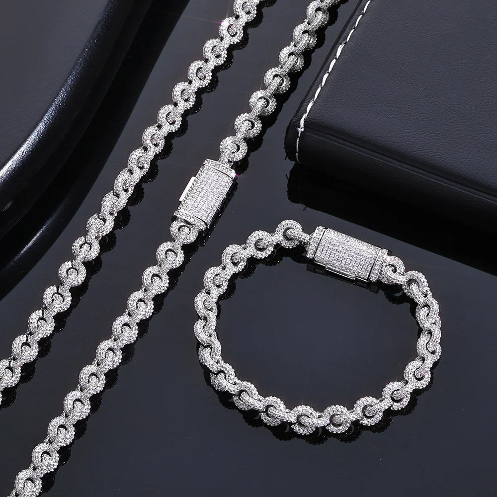HHIOK 8mm Fashion Cuban Chain 5A Cubic Zirconia Iced inlay O Chain Hip Hop Style delicate Men's and Women's Necklace