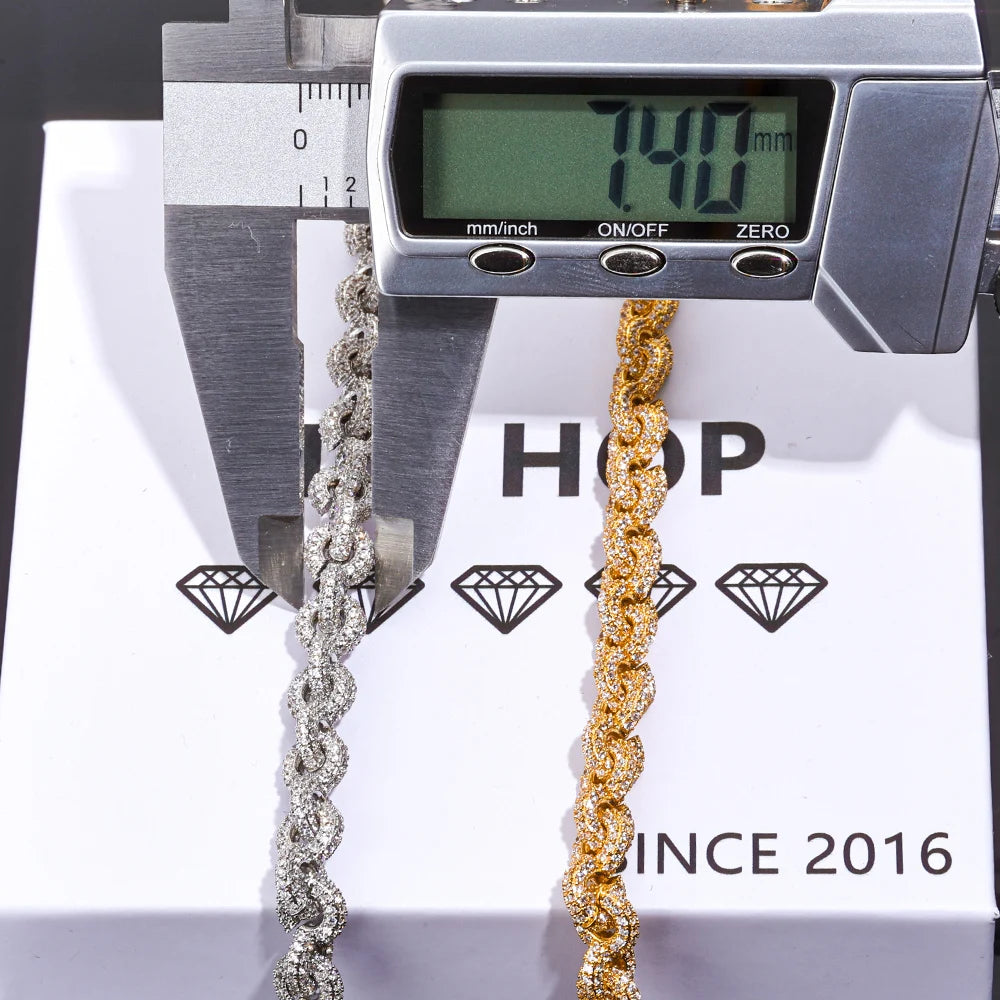 HHIOK 8mm Fashion Cuban Chain 5A Cubic Zirconia Iced inlay O Chain Hip Hop Style delicate Men's and Women's Necklace